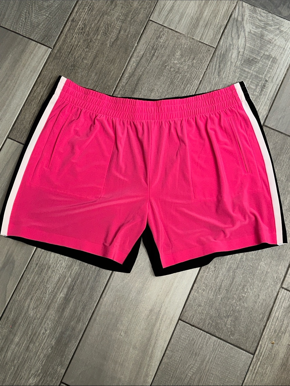 Norma Kamali Pink Black Shorts Side Stripe‎ Stretchy Comfy Womens Large